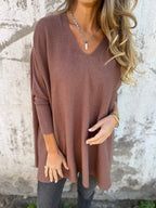 Women's Jumper Oversized with V-Neck and Ribbed Cuffs - 2