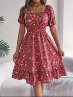 Women's Floral Dress with Frill Hem and High Waist - 4