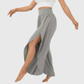 Women's Flared Trousers with Integrated Shorts and Split Hem - Grey