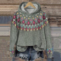 Women's Hoodie with Jacquard Pattern and Long Sleeves - Grey