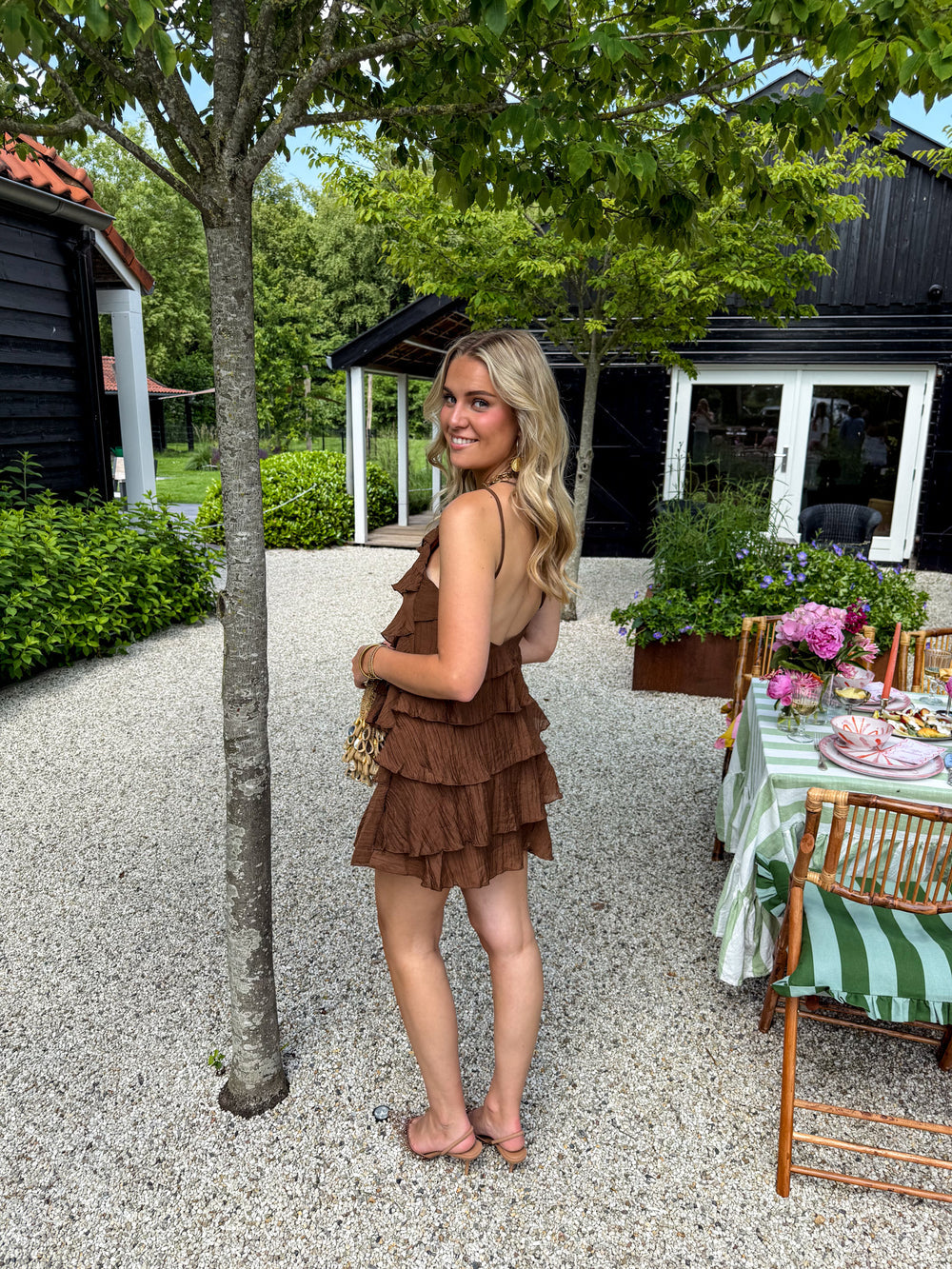 Women's Mini Dress with Ruffle Tiers and Flared Silhouette - 9