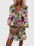 Women's Floral Print Mini Dress with V-Neck and Flounce Sleeves - Multi-Coloured