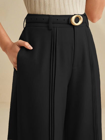 Women's High-Waist Wide-Leg Trousers with Pleated Front - 8