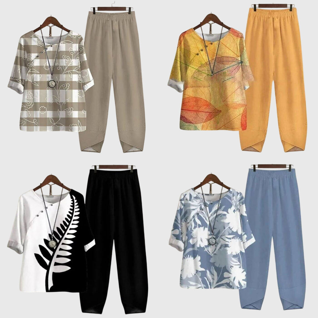 Women's Two Piece Set with Butterfly Print and Relaxed Fit - 8