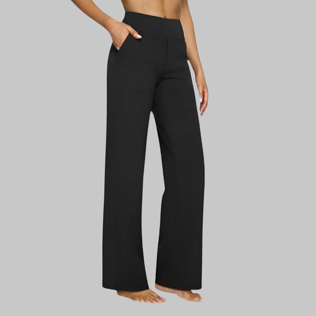 Women's Straight Leg Trousers with High Waist and Pockets - 11