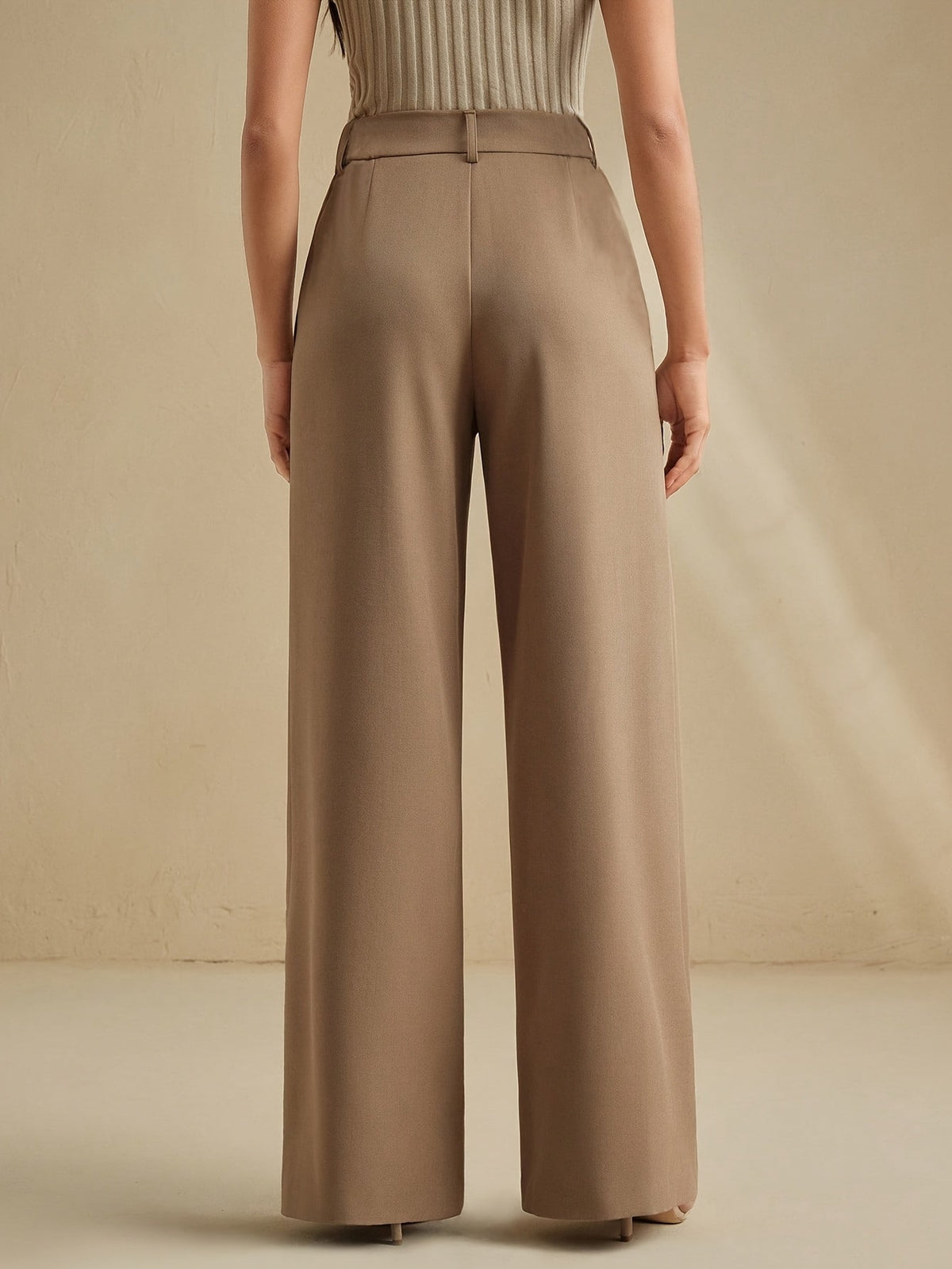 Women's High-Waist Wide-Leg Trousers with Pleated Front - 5