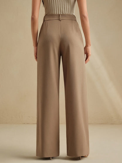 Women's High-Waist Wide-Leg Trousers with Pleated Front - 5