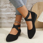 Women's Mary Jane Ballet Flats with Elastic Crossover Straps - 10