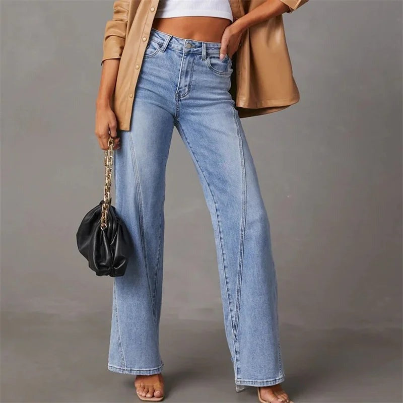 Women's Wide Leg Jeans with High Waist Fit - 8