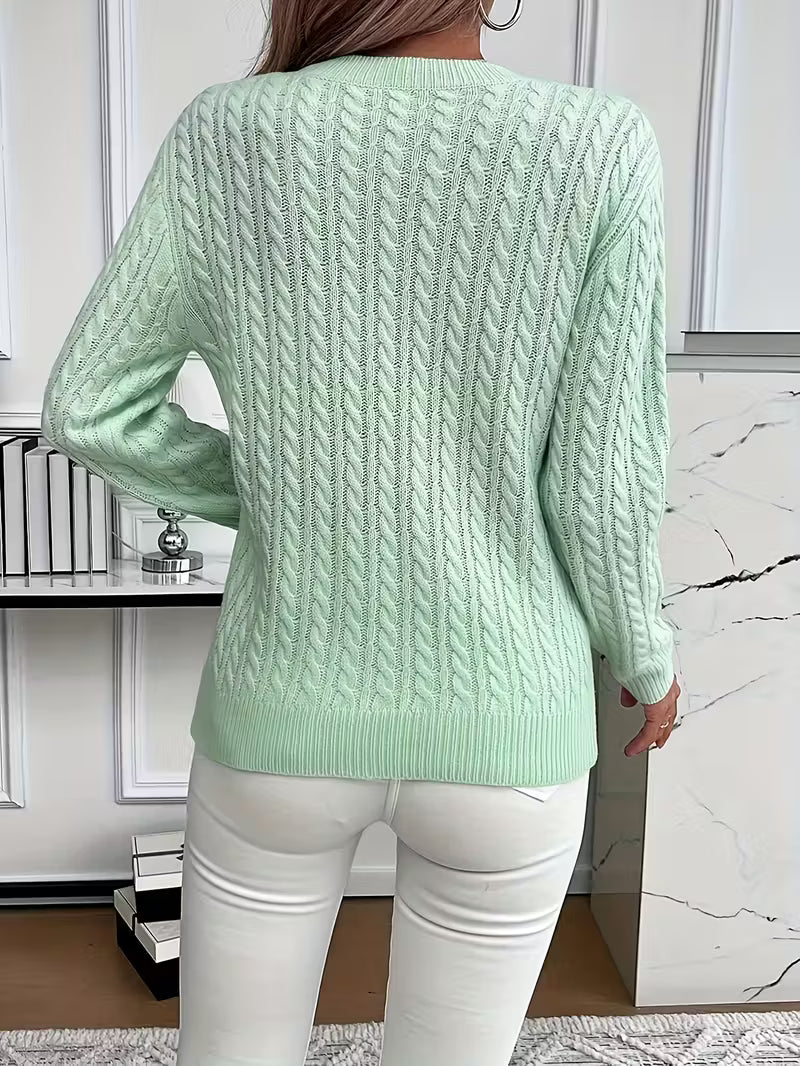 Women's Jumper Cable-Knit Long Sleeve Round Neck - 4