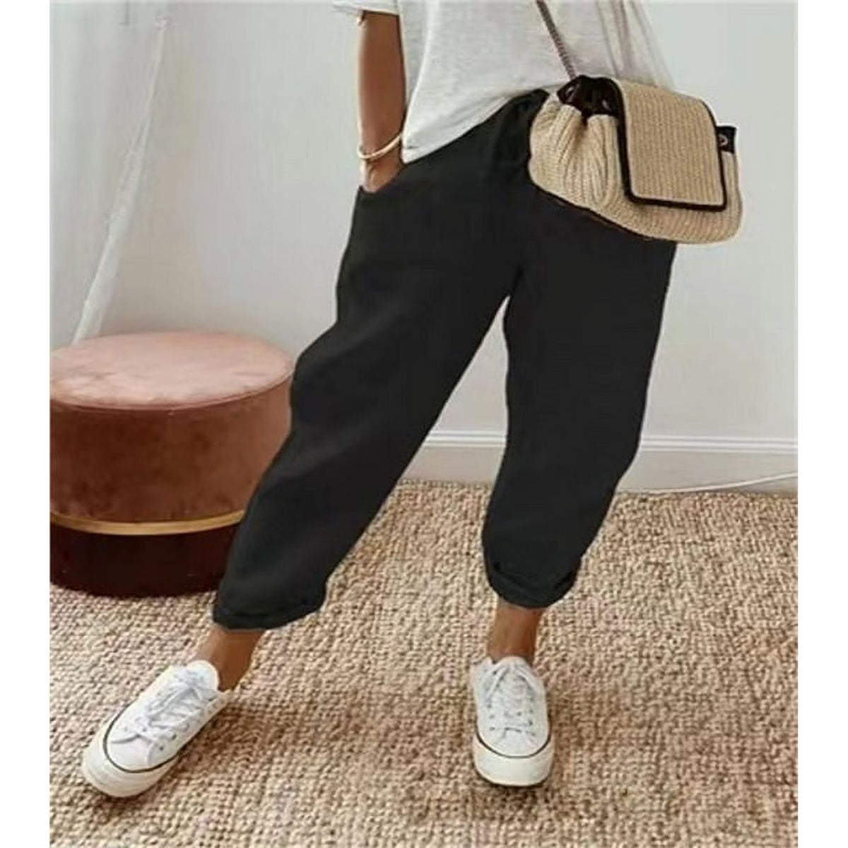 Women's Trousers Casual Fit with Elasticated Waist - Black