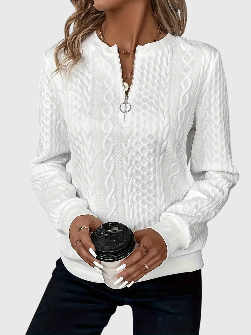 Women's Jumper with Zip Detail and Cable Knit Texture - 5