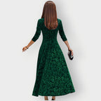 Women's Midi Dress with V-Neck and Flared Skirt - 9