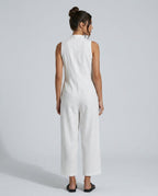 Women's Sleeveless Jumpsuit with Stand Collar and Wide Leg - 7