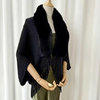 Women's Knitted Scarf with Faux Fur Trim and Fringed Edge - 7