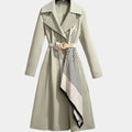 Women's Belted Trench Coat Midi Length Turndown Collar - Green