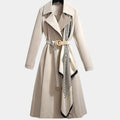 Women's Belted Trench Coat Midi Length Turndown Collar - Beige