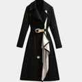 Women's Belted Trench Coat Midi Length Turndown Collar - Black