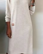 Women's V-Neck Midi Dress Long Sleeve Ribbed Cuff - 5