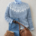 Women's Fair Isle Jumper with Crew Neck and Relaxed Fit - Blue