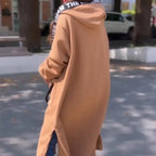 Women's Oversized Hooded Coat Long Zip-Up with Logo Detail - 7
