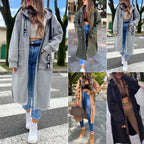 Women's Oversized Hooded Coat Long Zip-Up with Logo Detail - 8