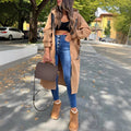 Women's Oversized Hooded Coat Long Zip-Up with Logo Detail - Khaki