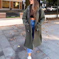 Women's Oversized Hooded Coat Long Zip-Up with Logo Detail - Green