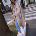 Women's Oversized Hooded Coat Long Zip-Up with Logo Detail - Beige