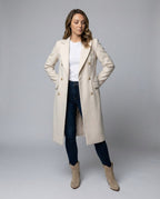 Women's Double-Breasted Longline Coat with Gold Buttons - 4