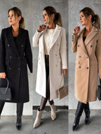 Women's Double-Breasted Longline Coat with Gold Buttons - 10