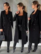 Women's Double-Breasted Longline Coat with Gold Buttons - 12