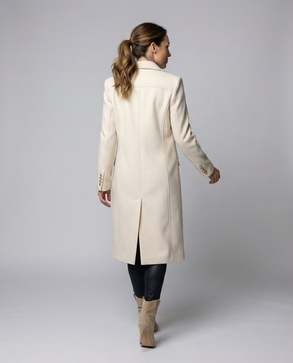 Women's Double-Breasted Longline Coat with Gold Buttons - 5