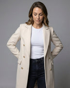 Women's Double-Breasted Longline Coat with Gold Buttons - 6