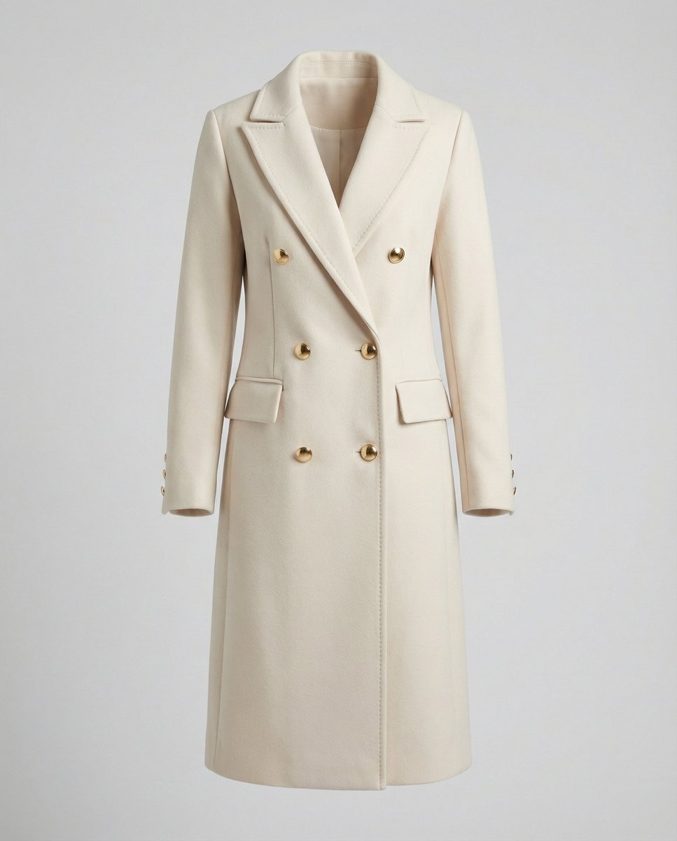 Women's Double-Breasted Longline Coat with Gold Buttons - 8