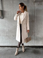 Women's Double-Breasted Longline Coat with Gold Buttons - 9