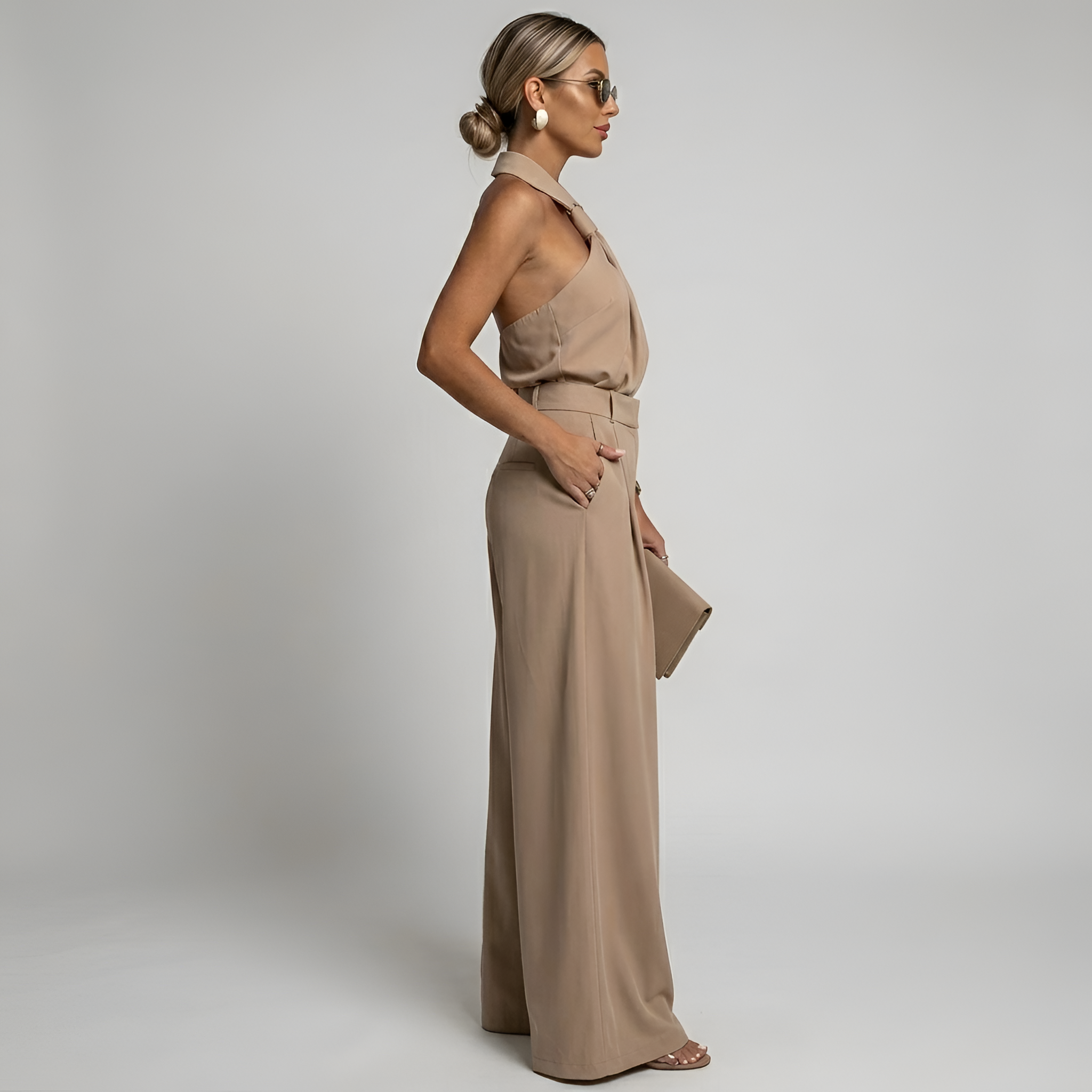 Women's Halterneck Jumpsuit with Wide-Leg Trousers - 4