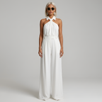 Women's Halterneck Jumpsuit with Wide-Leg Trousers - White