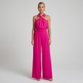 Women's Halterneck Jumpsuit with Wide-Leg Trousers - Pink