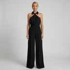 Women's Halterneck Jumpsuit with Wide-Leg Trousers - Black