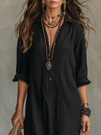 Women's Maxi Dress Long Sleeve with Shirt Collar and Side Split - 6