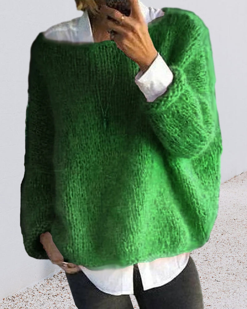 Women's Off Shoulder Jumper Fluffy Knit with Round Neck - 10