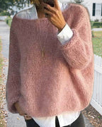 Women's Off Shoulder Jumper Fluffy Knit with Round Neck - 3