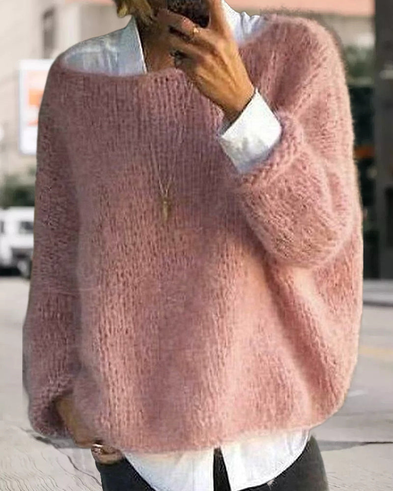Women's Off Shoulder Jumper Fluffy Knit with Round Neck - 4