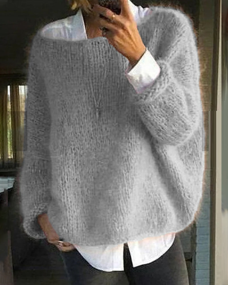 Women's Off Shoulder Jumper Fluffy Knit with Round Neck - 5