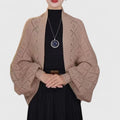 Women's Open-Front Cardigan with Balloon Sleeves - Khaki