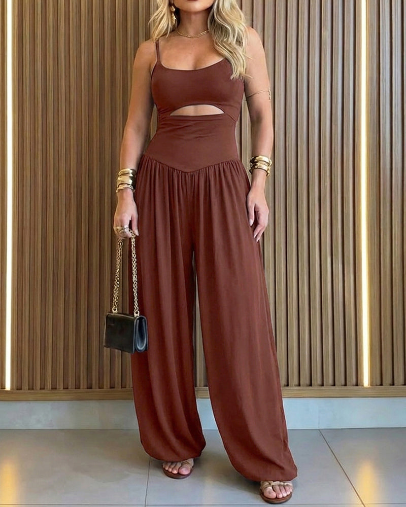 Women's Jumpsuit Cami Backless Ruched High Waist Cut-Out - Dark Brown