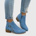 Women's Ankle Boots with Side Zip and Block Heel - Blue