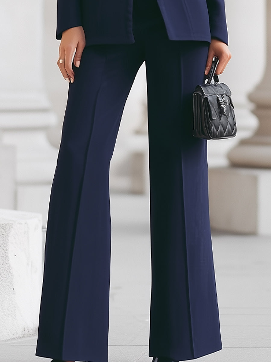 Women's Tailored Blazer and Trouser Suit with Stand Collar and Flared Leg - 7