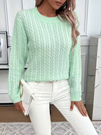 Women's Jumper Cable-Knit Long Sleeve Round Neck - 5